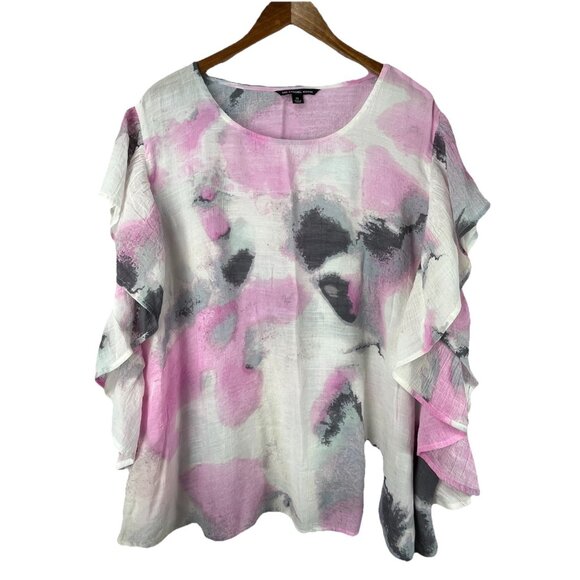 Zac & Rachel Woman Tops - Zac & Rachel top womans plus size 2X tie dye ruffles  Pink watercolor boho